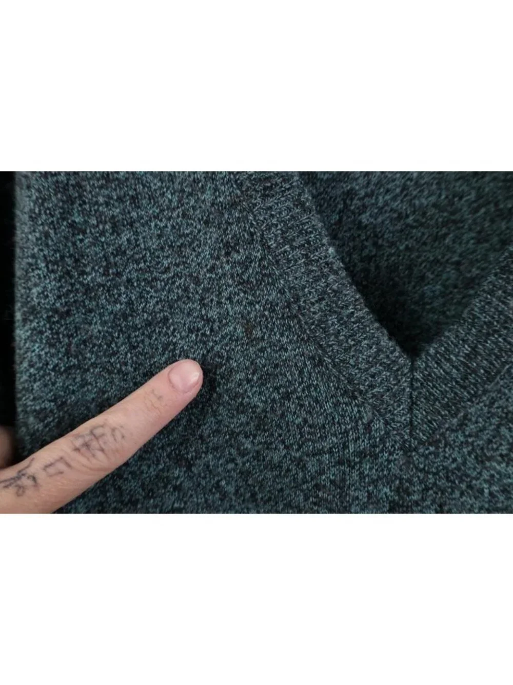 Vintage 70s Streetwear Mens Large Blank Knit V-Neck Sweater Heather Green USA